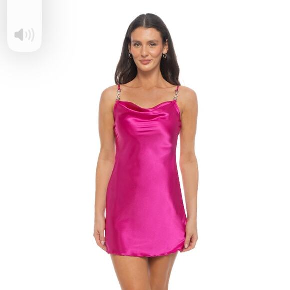 Jump Apparel Satin Embellished Strap Cowl Neck Dress - Picture 10 of 10